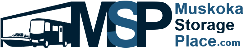 Muskoka Storage Place logo with boat, motorhome and MSP lettering